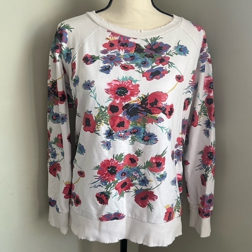 POL | White Floral Distressed Sweater | M